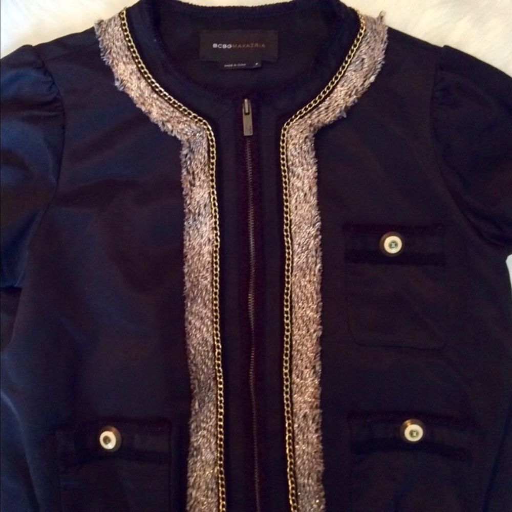 BCBGMAXAZRIA Jacket With Gold Chain Trim